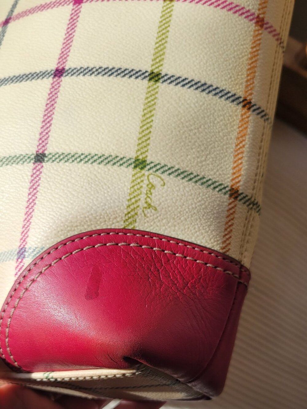 Coach Hampton Plaid Tote Pink Multicolor Tattersall- Authenticated - Picture 5 of 13